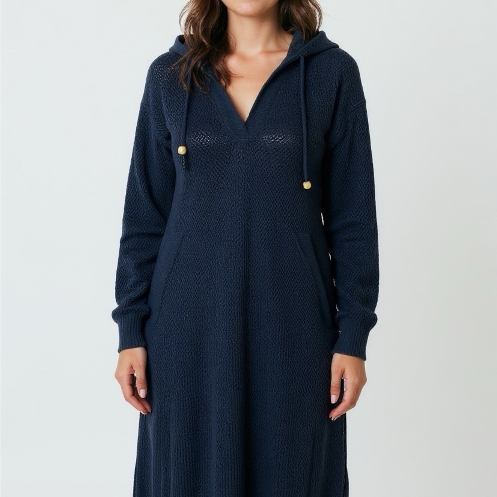 Tahari Black Hooded Long Swim Cover-Up Large - Picture 2 of 10